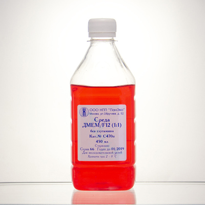 Среда DMEM/F12 без глутамина, с бикарбонатом Na, 450 мл, ПЭТ